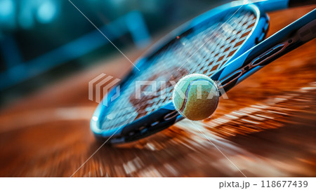 Close Up of a Tennis Racquet String Pattern at Sunset. Generative AI 118677439