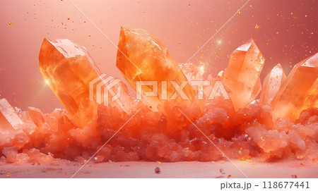 Cluster of vibrant orange crystals with rocky formations, abstract background. Generative AI 118677441