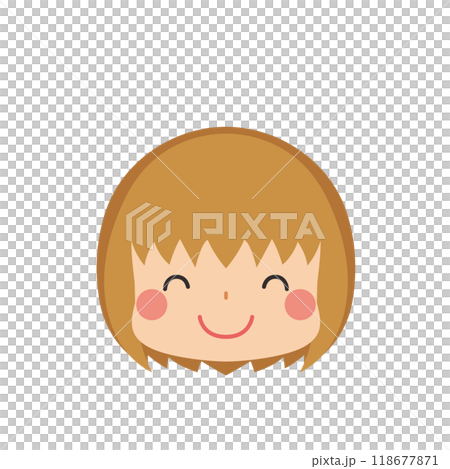 ニコニコ笑う可愛い小さな女の子　絵文字　アイコン　顔　表情　白背景　ベクター 118677871
