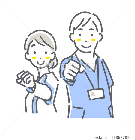 笑顔で頑張る看護師　シンプルでお洒落な線画イラスト 118677876