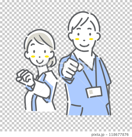 笑顔で頑張る看護師　シンプルでお洒落な線画イラスト 118677876