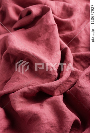 stonewashed linen fabric in dark pink color stonewashed linen fabric in dark pink color 118677927