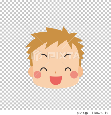 可愛的微笑小男孩表情符號圖示臉部表情白色背景向量 118678019