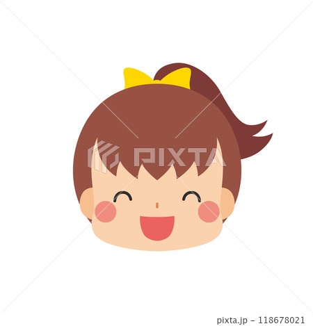 ニッコリ笑う可愛い小さな女の子 絵文字 アイコン 顔 表情 白背景 ベクター ニッコリ笑う可愛い小さな女の子 絵文字 アイコン 顔 表情 白背景 ベクター 118678021