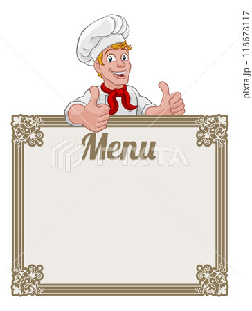 Chef Cook Baker Cartoon Man Menu Sign Backgroundのイラスト素材 [118678117] - PIXTA