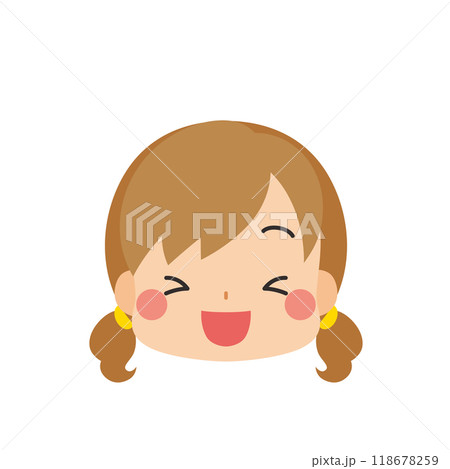 大笑いする可愛い小さな女の子　絵文字　アイコン　顔　表情　白背景　ベクター 118678259