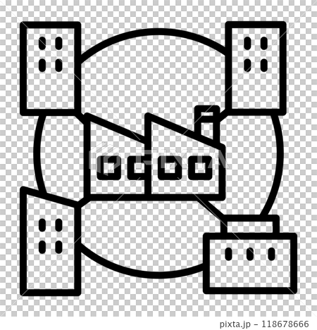 代表工廠和其他辦公室之間合作的圖示。 代表工廠和其他辦公室之間合作的圖示。 118678666