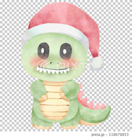 Cute Christmas dinosaur with Santa hat illustration 118678853