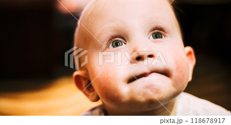 Little Child Baby Boy Close Up Portrait Little Child Baby Boy Close Up Portrait 118678917