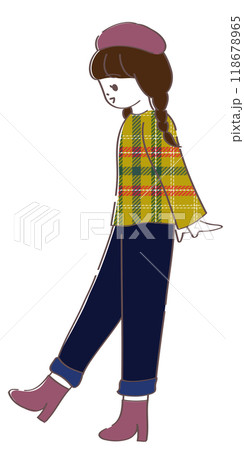 秋のベレー帽のおしゃれな女の子　全身 118678965