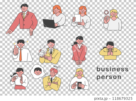ビジネスパーソンの様々なボディランゲージのイラストセット 118679325