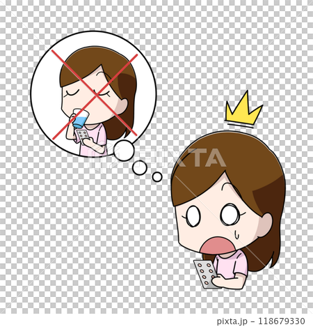 Illustration of a woman who forgot to take her medicine 118679330