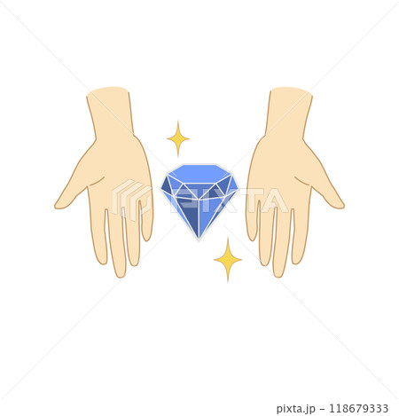 キラキラした宝石を両手で差し出すカラーイラスト　 118679333