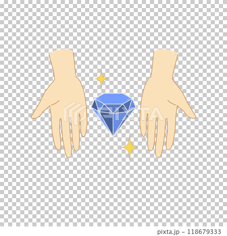キラキラした宝石を両手で差し出すカラーイラスト　 118679333