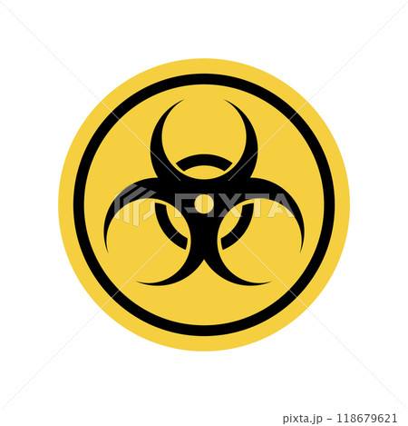 Danger warning board icon, biological hazard. Caution and dangerous area. Yellow sign for safety, hazard shock. Keep out caution warning and risk zone. Vector cartoon illustration Danger warning board icon, biological hazard. Caution and dangerous area. Yellow sign for safety, hazard shock. Keep out caution warning and risk zone. Vector cartoon illustration 118679621