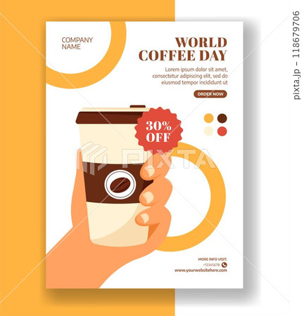 Coffee Day Vertical Poster Flat Cartoon Hand Drawn Templates Background Illustration 118679706