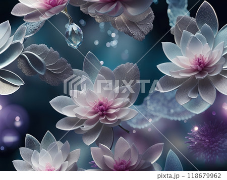 the image of a painting of white flowers with a blue background 118679962