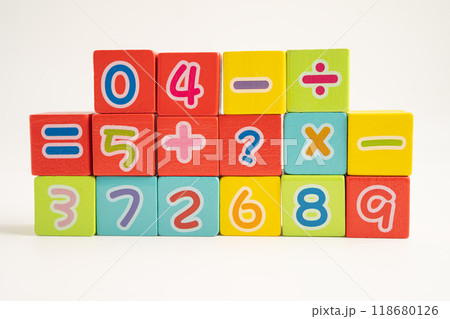 Math number colorful on white background, education study mathematics learning teach. Math number colorful on white background, education study mathematics learning teach. 118680126