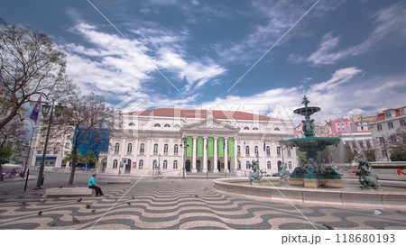 The National Theatre D. Maria. Rossio Square with fountain, Lisbon, Portugal timelapse hyperlapse The National Theatre D. Maria. Rossio Square with fountain, Lisbon, Portugal timelapse hyperlapse 118680193