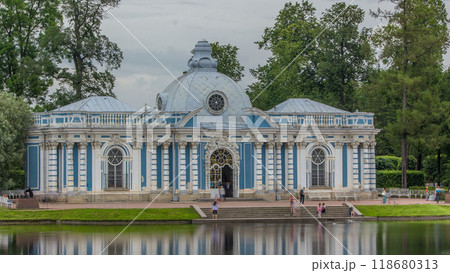Grotto Pavilion timelapse in Catherine Park at Tsarskoye Selo Pushkin , St. Petersburg, Russia 118680313
