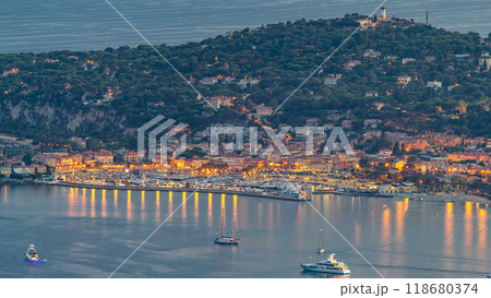 Yachts in port of Saint-Jean-Cap-Ferrat day to night timelapse, France Yachts in port of Saint-Jean-Cap-Ferrat day to night timelapse, France 118680374