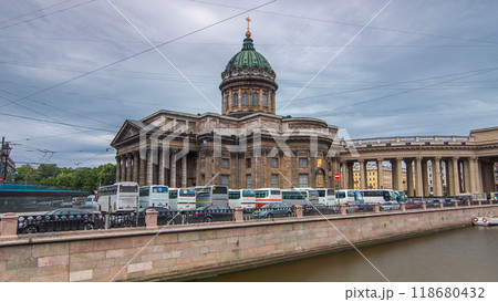 Kazan Cathedral or Kazanskiy Kafedralniy Sobor timelapse hyperlapse in Saint Petersburg 118680432
