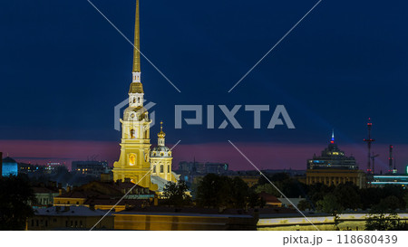 The Peter and Paul Fortress night timelapse is the original citadel of St. Petersburg, Russia The Peter and Paul Fortress night timelapse is the original citadel of St. Petersburg, Russia 118680439