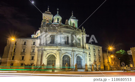 Royal Basilica San Francisco el Grande night timelapse hyperlapse in Madrid, Spain. 118680553