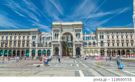 The Galleria Vittorio Emanuele II timelapse hyperlapse on the Piazza del Duomo Cathedral Square . 118680558