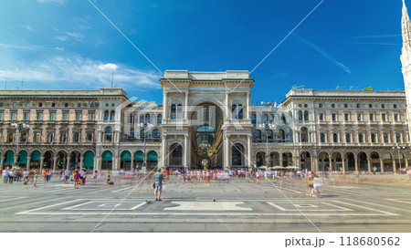The Galleria Vittorio Emanuele II timelapse hyperlapse on the Piazza del Duomo Cathedral Square . 118680562