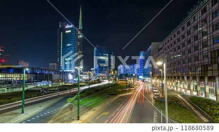 Milan skyline with modern skyscrapers in Porta Nuova business district night timelapse hyperlapse in Milan, Italy Milan skyline with modern skyscrapers in Porta Nuova business district night timelapse hyperlapse in Milan, Italy 118680589