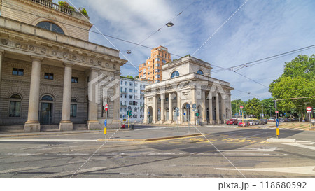 A street view of beautiful historic landmark - Porta Venezia timelapse hyperlapse 118680592