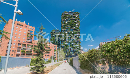 Bosco Verticale or Vertical Forest timelapse hyperlapse. It is a pair of two residential towers in the district of Porta Nuova, Milan Bosco Verticale or Vertical Forest timelapse hyperlapse. It is a pair of two residential towers in the district of Porta Nuova, Milan 118680606
