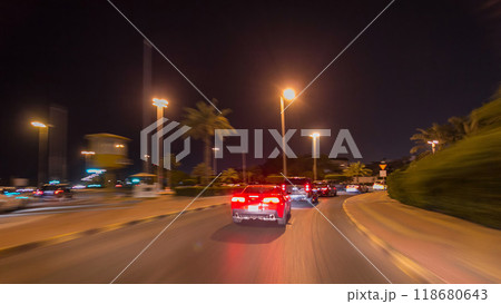 Drive through the traffic in the city highway timelapse hyperlapse in Kuwait. Kuwait, Middle East 118680643