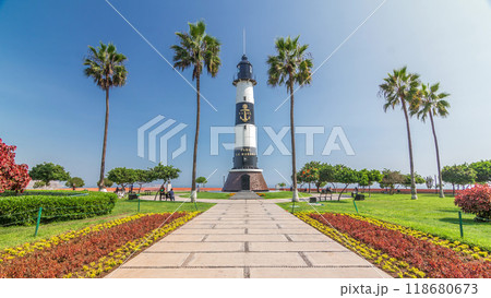 Lighthouse monument in the Park of Love of Miraflores timelapse hyperlapse. Lima, Peru Lighthouse monument in the Park of Love of Miraflores timelapse hyperlapse. Lima, Peru 118680673