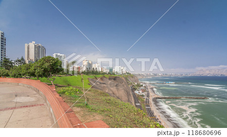 Fast walk in Parque del Amor or Love park timelapse hyperlapse in Miraflores, Lima, Peru. 118680696