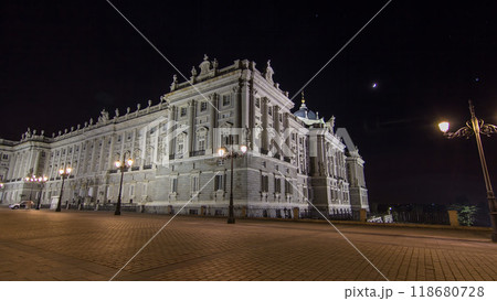 Royal Palace of Madrid Palacio Real de Madrid timelapse hyperlapse at night 118680728