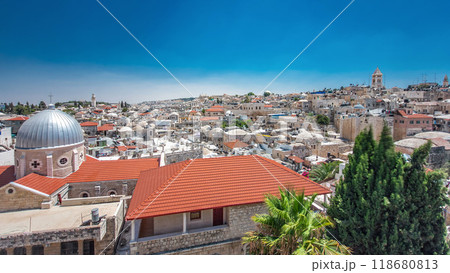 Skyline of the Old City in Jerusalem with historic buildings aerial timelapse, Israel. Skyline of the Old City in Jerusalem with historic buildings aerial timelapse, Israel. 118680813