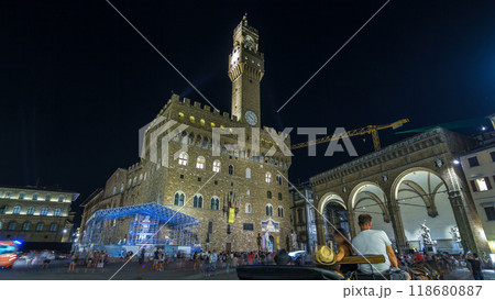 Arnolfo tower of Palazzo Vecchio timelapse hyperlapse on the Piazza della Signoria at twilight in Florence, Tuscany, Italy Arnolfo tower of Palazzo Vecchio timelapse hyperlapse on the Piazza della Signoria at twilight in Florence, Tuscany, Italy 118680887