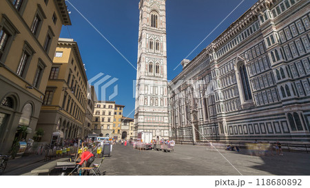 Giotto's Campanile tower timelapse hyperlapse - bell tower of the Basilica di Santa Maria del Fiore. Florence, Italy. Giotto's Campanile tower timelapse hyperlapse - bell tower of the Basilica di Santa Maria del Fiore. Florence, Italy. 118680892