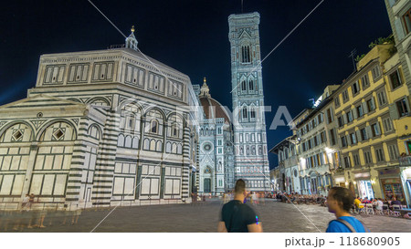 Basilica di Santa Maria del Fiore and Baptistery San Giovanni in Florence night timelapse hyperlapse Basilica di Santa Maria del Fiore and Baptistery San Giovanni in Florence night timelapse hyperlapse 118680905