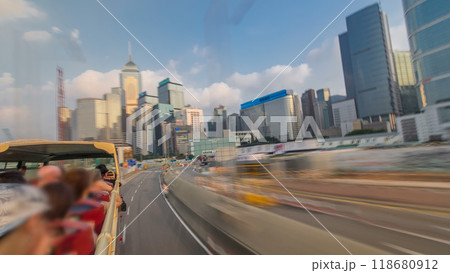 A Hong Kong streets view timelapse from open-top touristic bus during Hong Kong island's touring A Hong Kong streets view timelapse from open-top touristic bus during Hong Kong island's touring 118680912