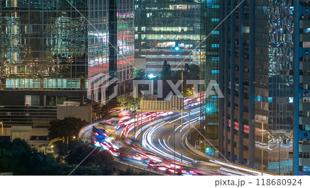 Top view of busy traffic night in finance urban timelapse, hong kong city 118680924