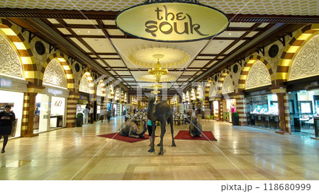 The Souq with camels in shoping mall timelapse hyperlapse 118680999