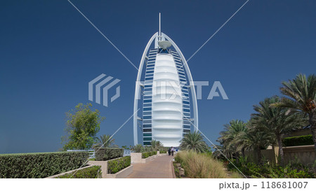 Burj Al Arab most luxurious hotel timelapse hyperlapse. Dubai, UAE. 118681007