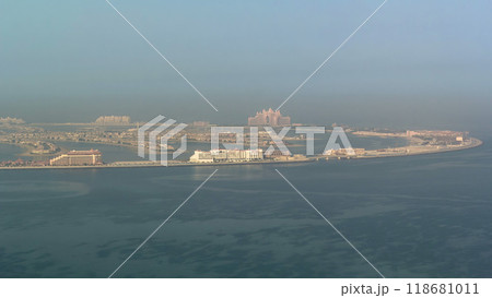 View on artificial island Palm Jumeirah in Dubai, UAE timelapse 118681011