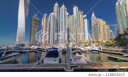 Dubai Marina with skyscrapers and boats Hyperlapse Dubai Marina with skyscrapers and boats Hyperlapse 118681023