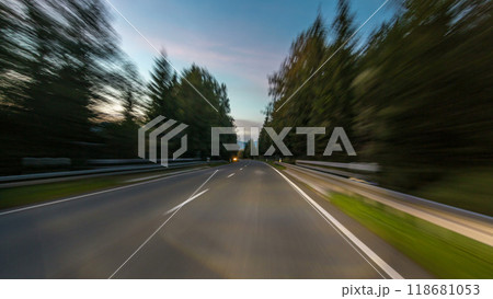 Asphalt road in Austria, Alps in a beautiful autumn day timelapse hyperlapse drivelapse 118681053