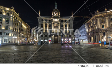 Piazza Cordusio is an important commercial square in the city night timelapse hyperlapse 118681060
