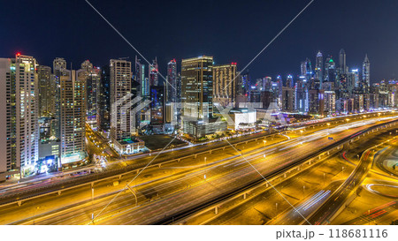 Fantastic rooftop skyline of Dubai marina timelapse. Fantastic rooftop skyline of Dubai marina timelapse. 118681116